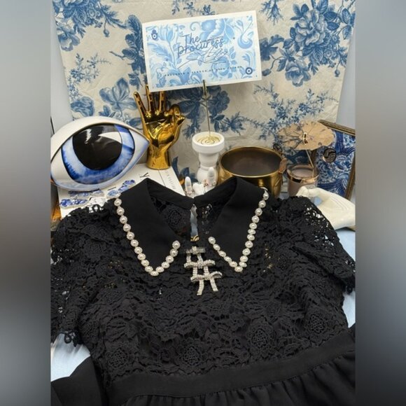 🆕 SELF PORTRAIT 🧿 NWOT Black Guipure Diamante Lace Mini Dress - Sz UK 10 US 6 - Picture 12 of 15